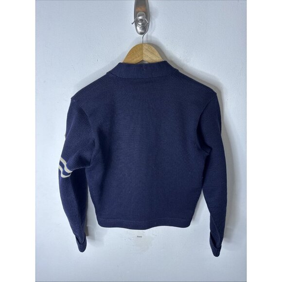 Vintage Dehen Varsity Cardigan Sweater Wool Navy Blue Striped Sleeve Star Men S - Picture 4 of 4